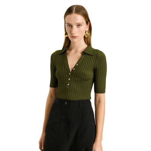 Veronika Maine Slinky Rib Polo Knit